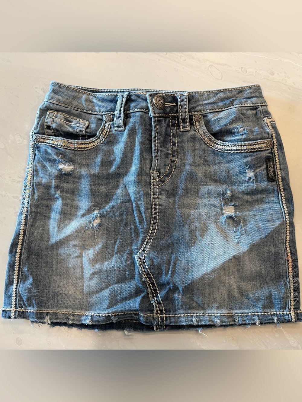 Women’s Distressed Denim Mini Skirt - Blue